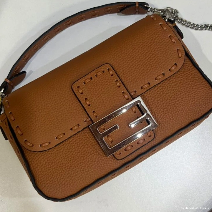 Cheap Mini Selleria In Fendi Cuoio Brown Romano Bag Baguette Leather 0727